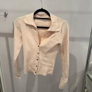 Intermix pink ribbed V-neck sweater